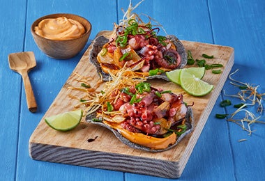 El pulpo es un ingrediente fundamental para hacer tacos de mariscos Tacos de pulpo, receta con mariscos