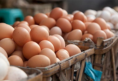 Maples de huevos listos para ser usados en una receta antes de la rutina de ejercicio 