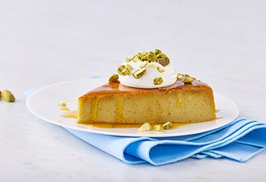 Flan de pistacho postre con proteína 