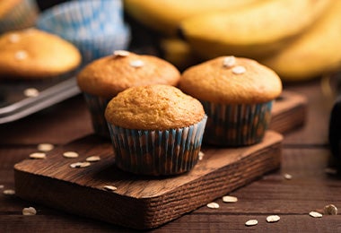 Muffins de puré de banana, uno de los sustitutos del huevo