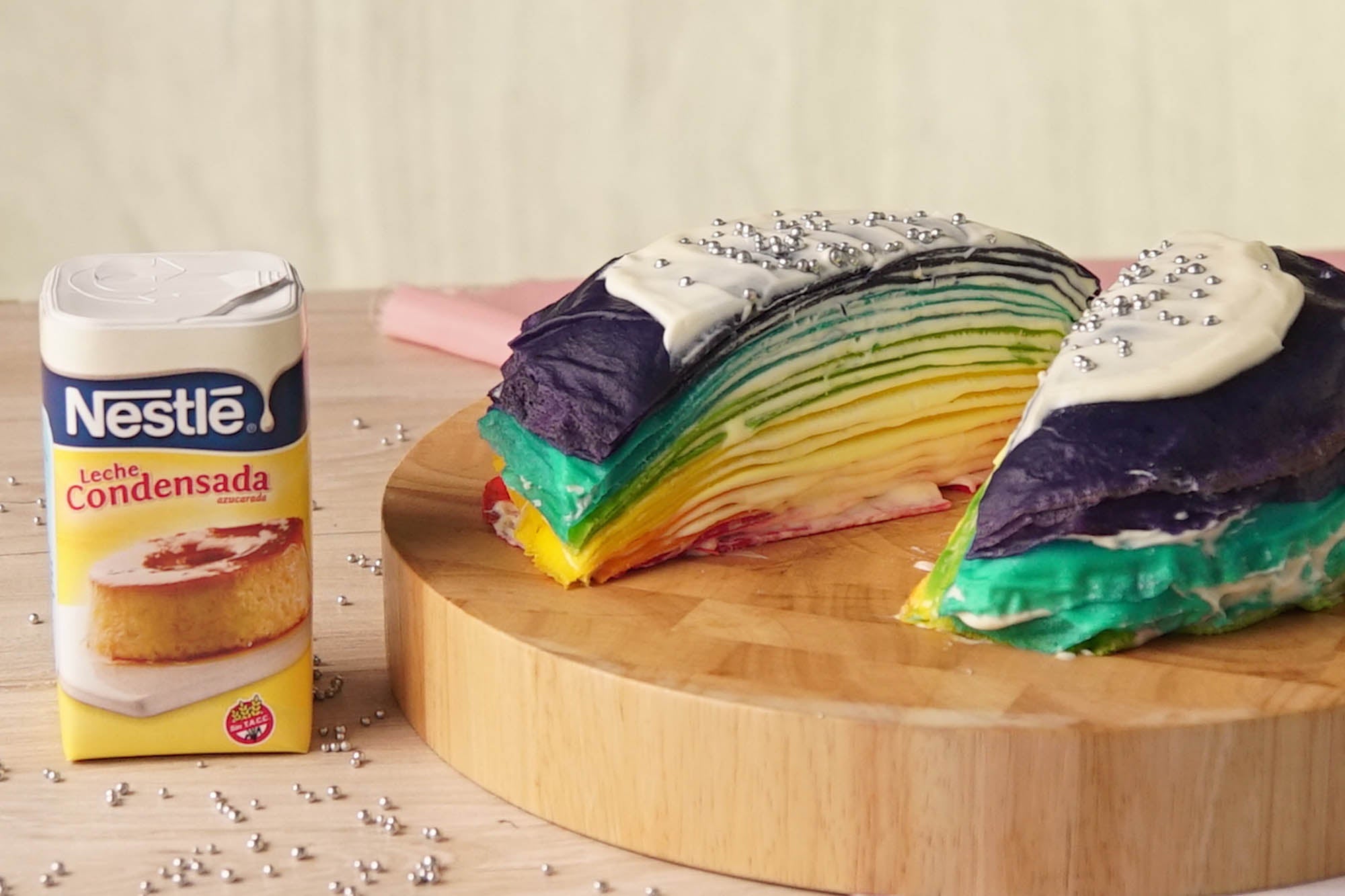 Torta Arcoiris de panqueques