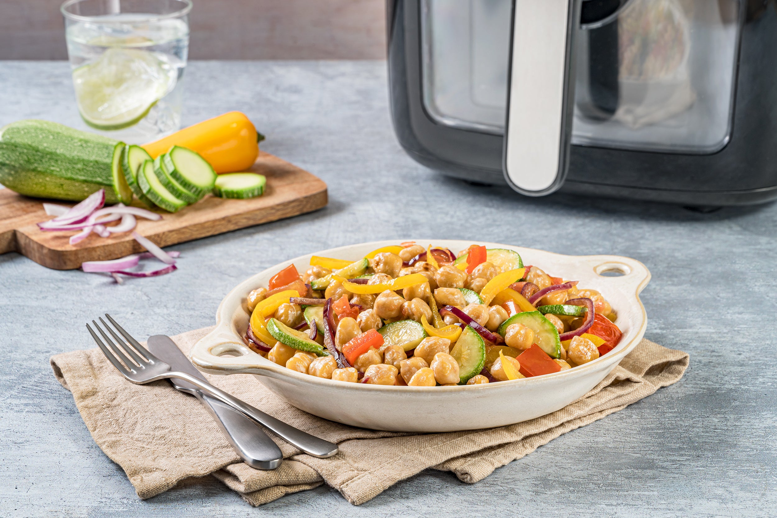Salteado de verduras y garbanzos en Airfryer