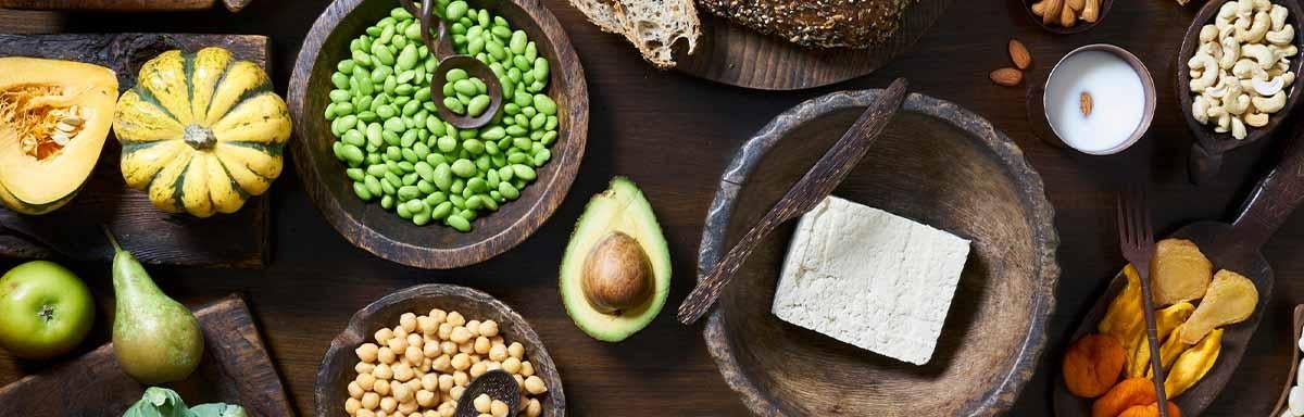Alimentos de una comida vegana y vegetariana 