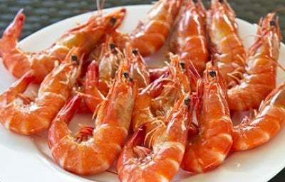 Mariscos frescos, plato con langostinos