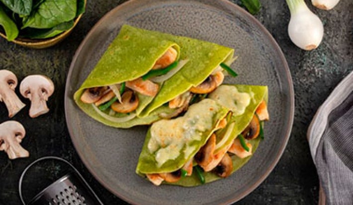Crepes de espinaca y champiñones receta de verduras verdes Crepes de espinaca y champiñones receta de verduras verdes