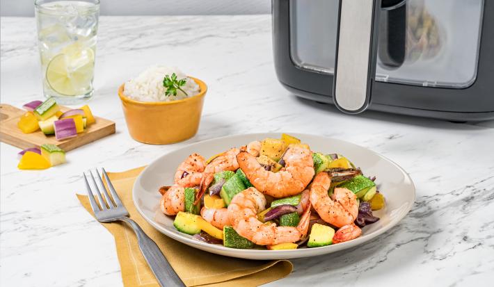 Salteado de camarones y verduras