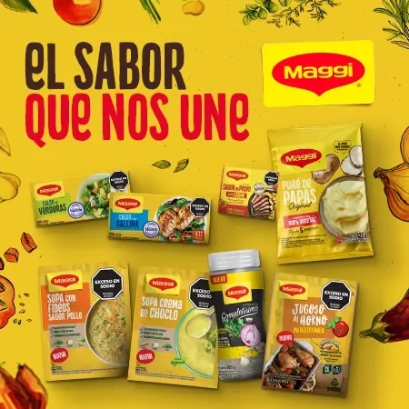 Banner con productos Maggi® que inspiran recetas fáciles, sabrosas y prácticas para cada ocasión.